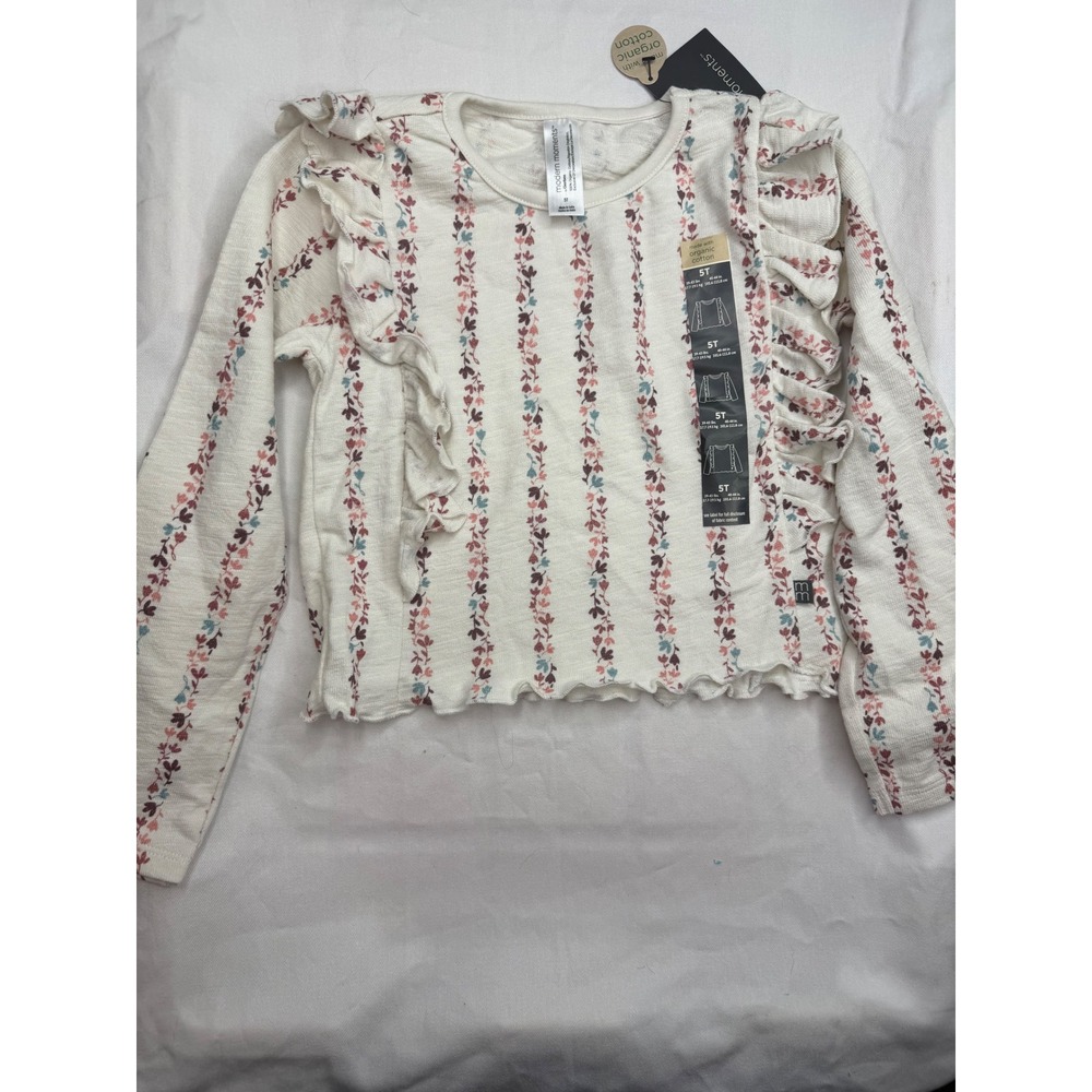 Modern Moments by Gerber Girls 5T Organic Cotton Floral Ruffle Thermal Top Cream